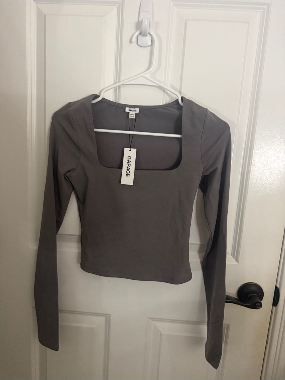 Garage Long Sleeve Square Neck Top - Gray